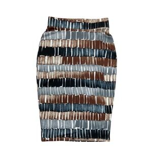 Made by Johnny Womens Small Abstract Brushstroke Pencil Skirt Brown Grey Black